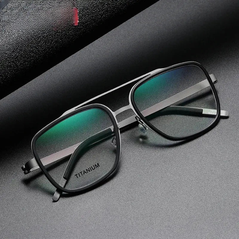 Unisex Square Full Rim Titanium Double Bridge Prescription Glasses 49911 — view 2 | Rx Spectacle