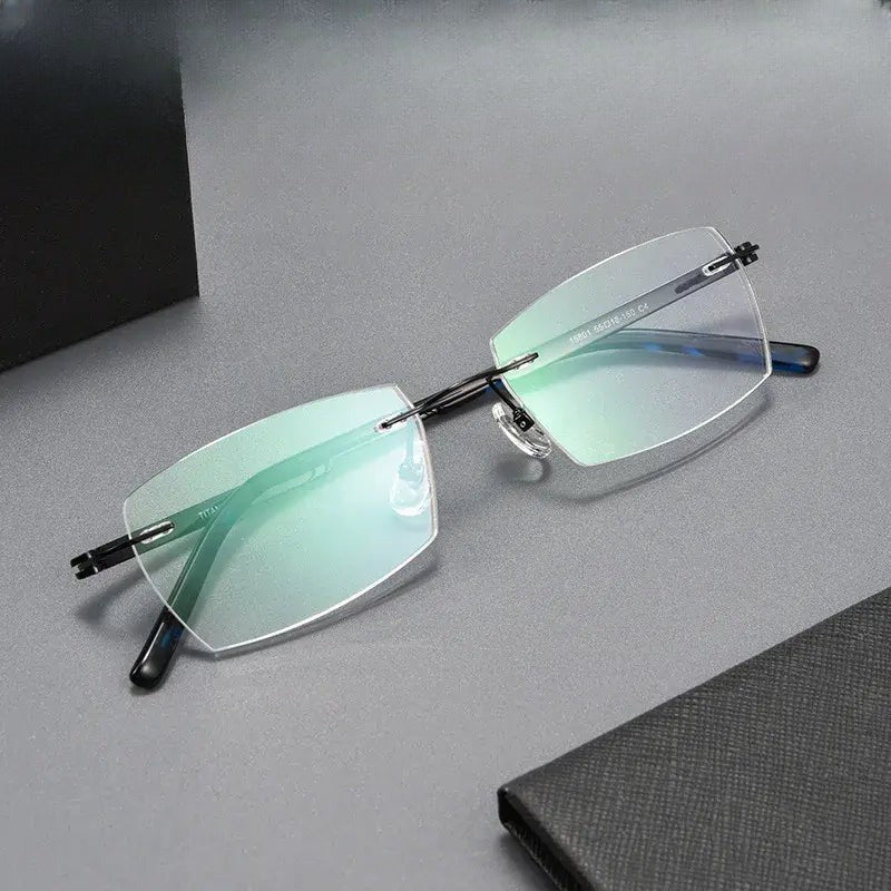 Unisex Polygon Rimless Titanium Prescription Glasses 615801 — view 1 | Rx Spectacle