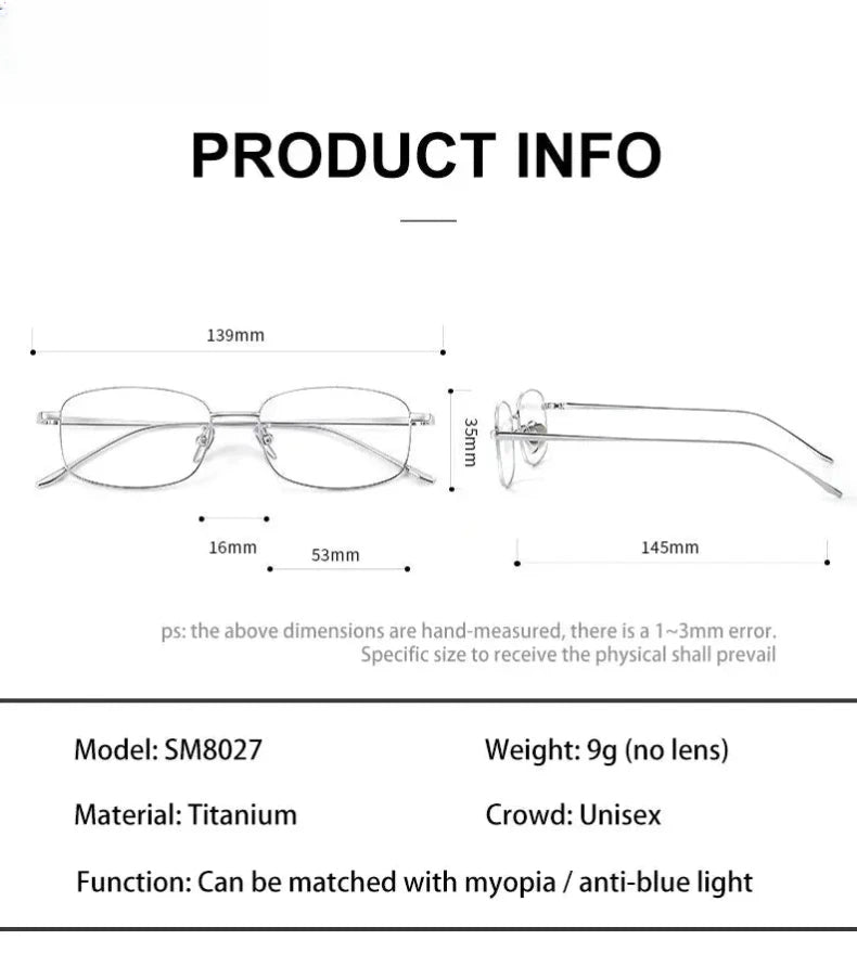 Unisex Square Full Rim Titanium Reading Glasses 8027 — view 10 | Rx Spectacle