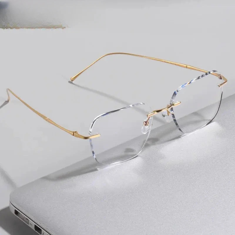 Unisex Polygon Rimless Titanium Prescription Glasses 881632 — view 4 | Rx Spectacle
