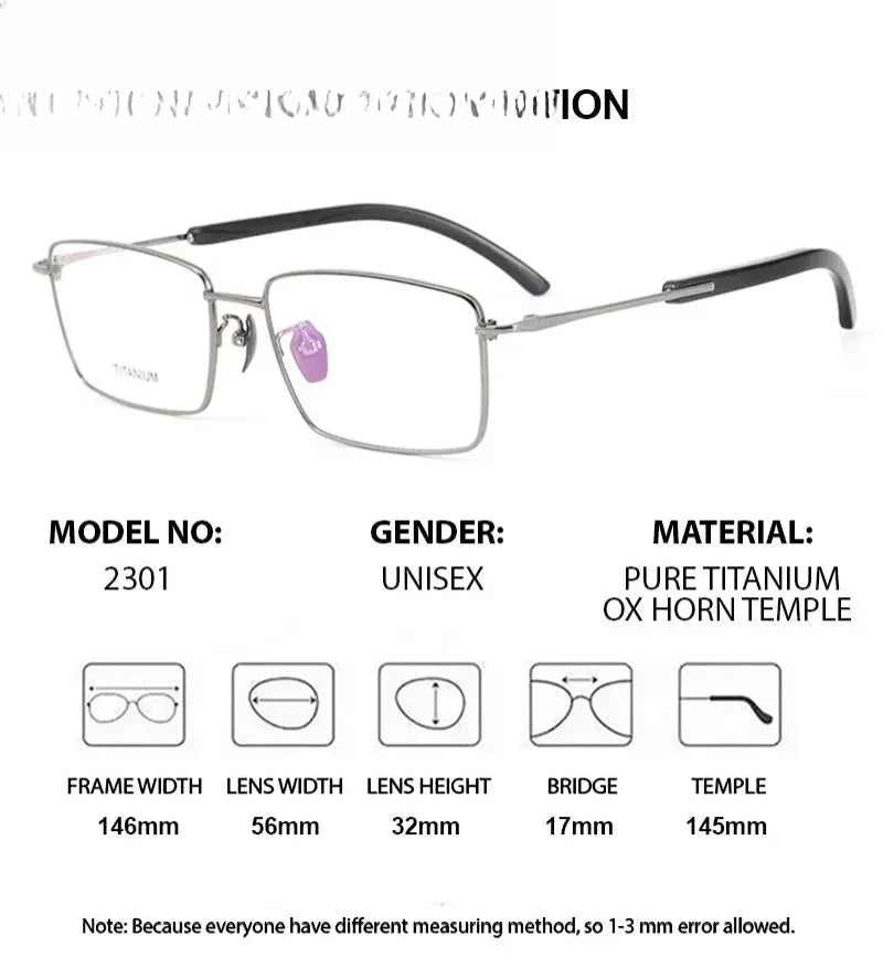Men's Square Full Rim Titanium Prescription Glasses 612301 — view 2 | Rx Spectacle