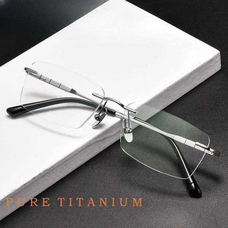 Men's Square Rimless Titanium Prescription Glasses 91091 — view 6 | Rx Spectacle