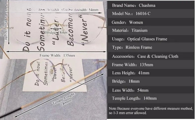 Women's Cat Eye Rimless Titanium Prescription Glasses 16016c — view 6 | Rx Spectacle