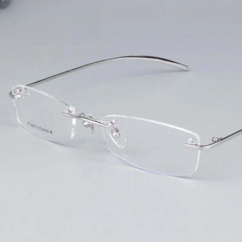 Unisex Square Rimless Titanium Prescription Glasses 1028 — view 2 | Rx Spectacle