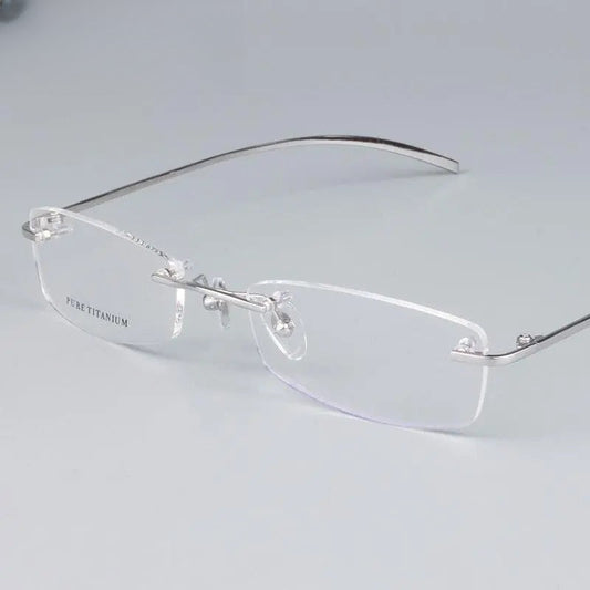 Unisex Square Rimless Titanium Prescription Glasses 1028 — view 1 | Rx Spectacle