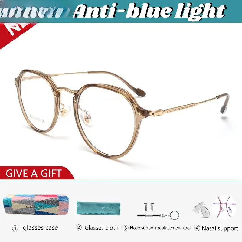Unisex Round Full Rim Titanium Flat Top Reading Glasses 50111 — view 6 | Rx Spectacle