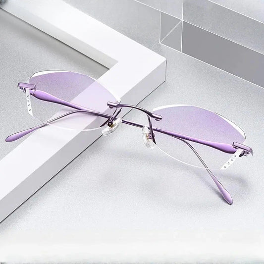 Women's Butterfly Rimless Titanium Prescription Glasses 698037 — view 1 | Rx Spectacle