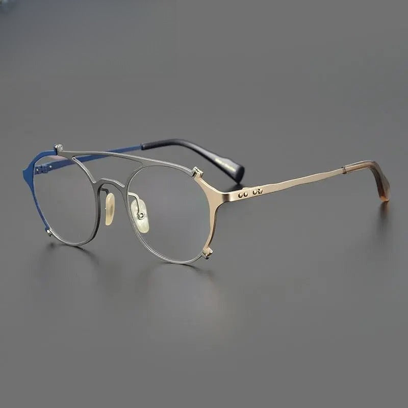 Unisex Round Full Rim Titanium Double Bridge Prescription Glasses Gxyj1026 — view 5 | Rx Spectacle