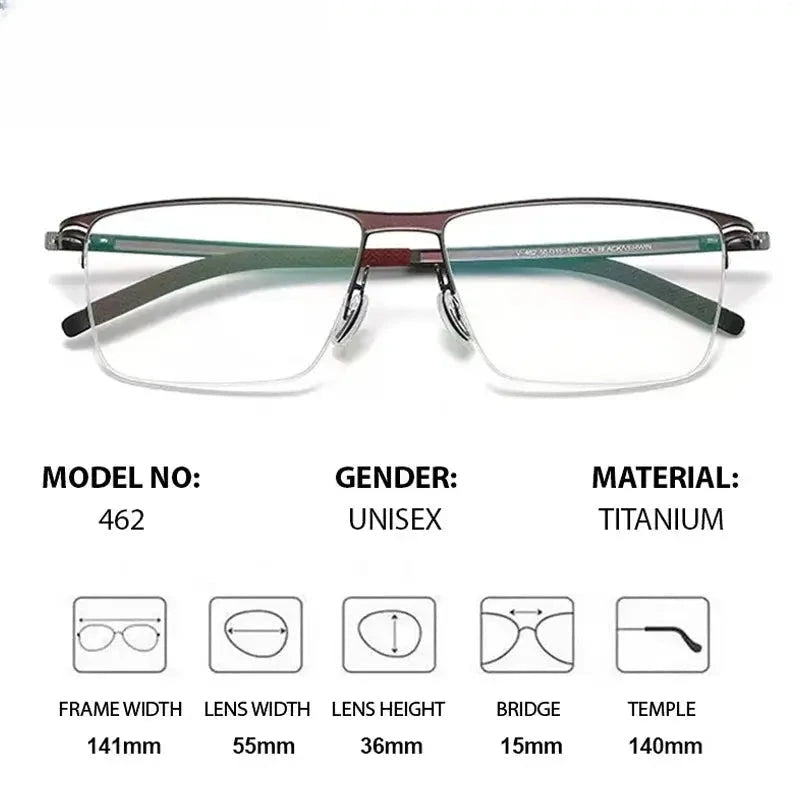 Men's Square Semi-Rimless Titanium Prescription Glasses 746267 — view 2 | Rx Spectacle