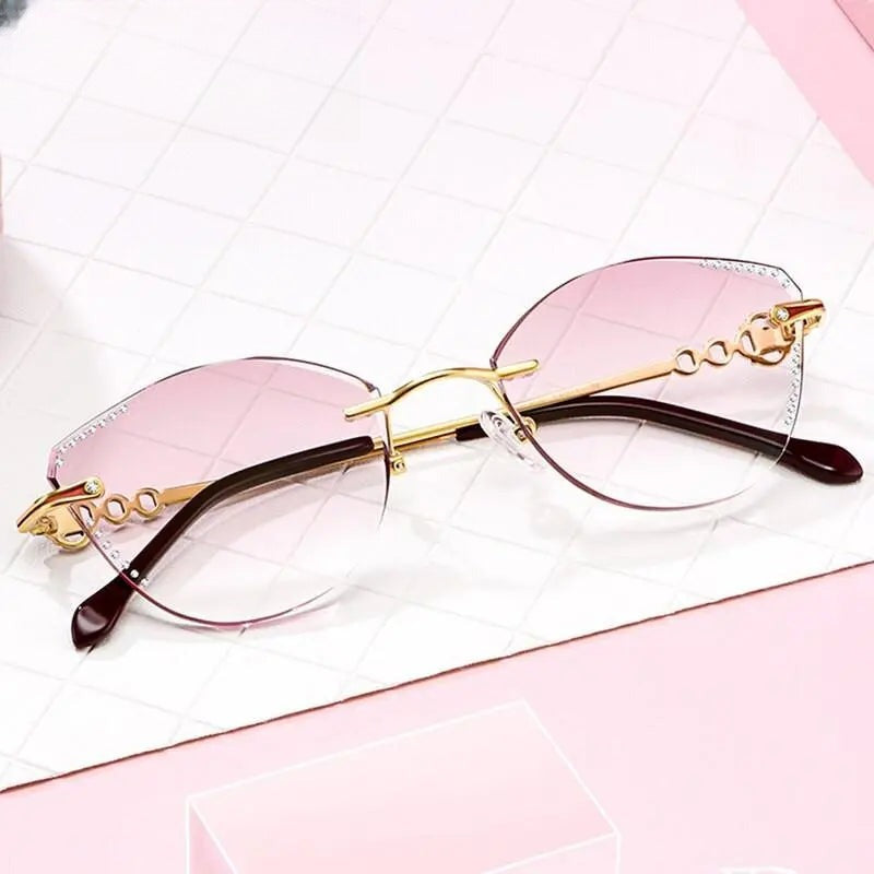 Women's Cat Eye Rimless Titanium Prescription Glasses 9110 — view 8 | Rx Spectacle