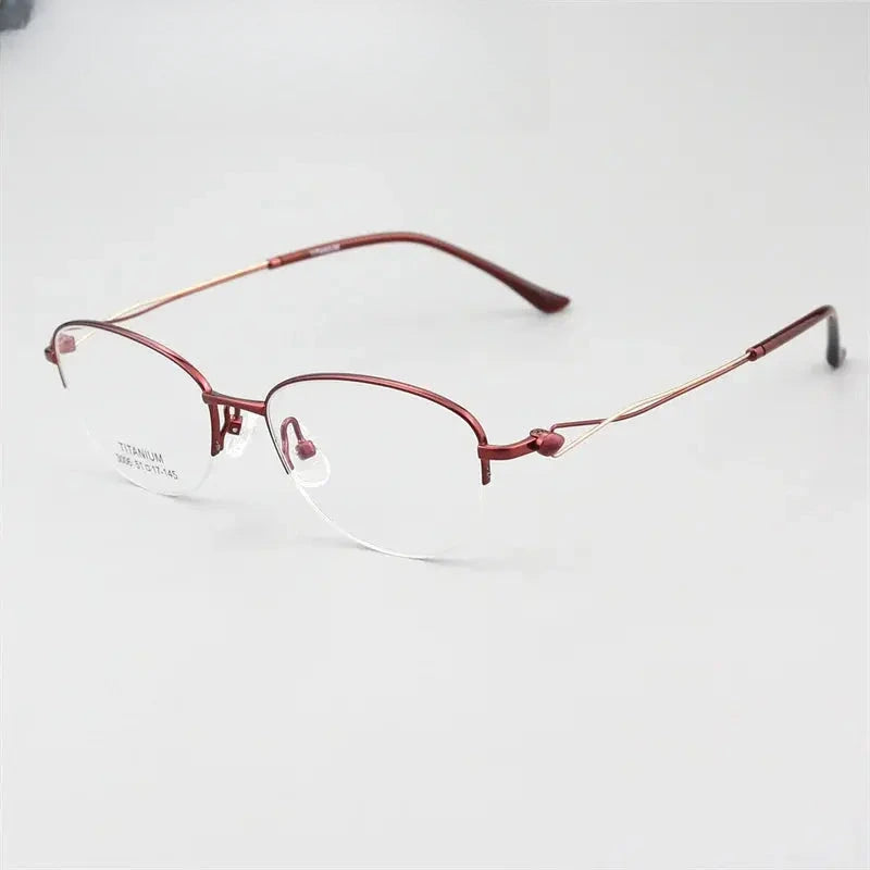 Women's Oval Semi-Rimless Titanium Prescription Glasses 613008 — view 8 | Rx Spectacle