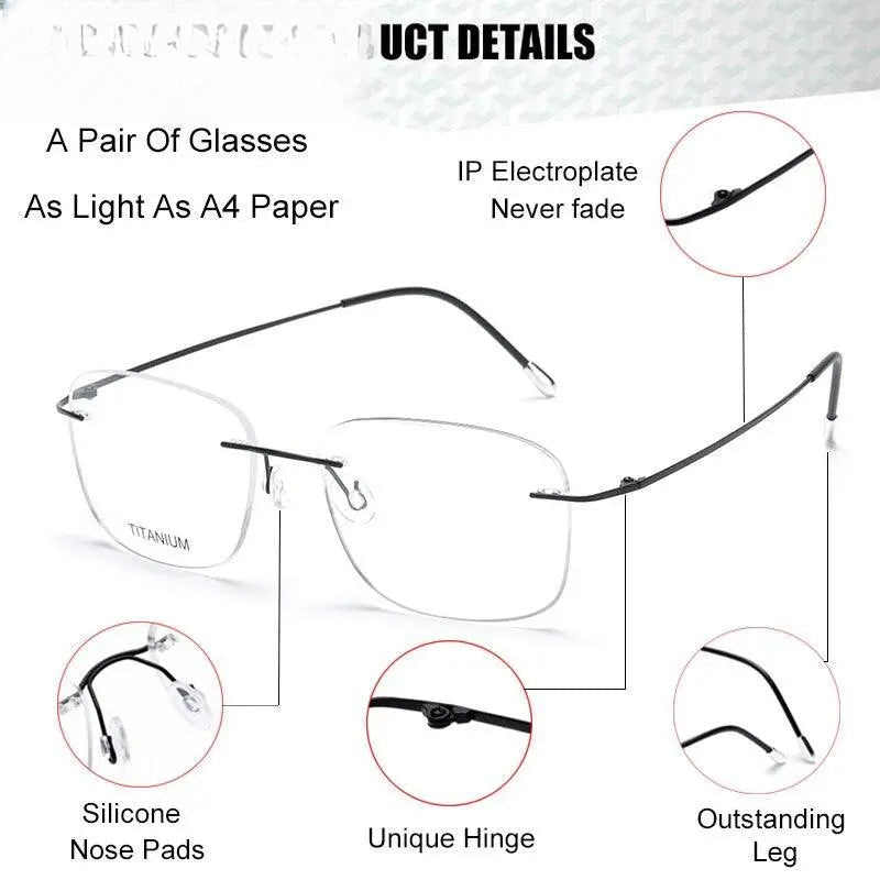 Unisex Square Rimless Titanium Prescription Glasses Kr6010 — view 11 | Rx Spectacle