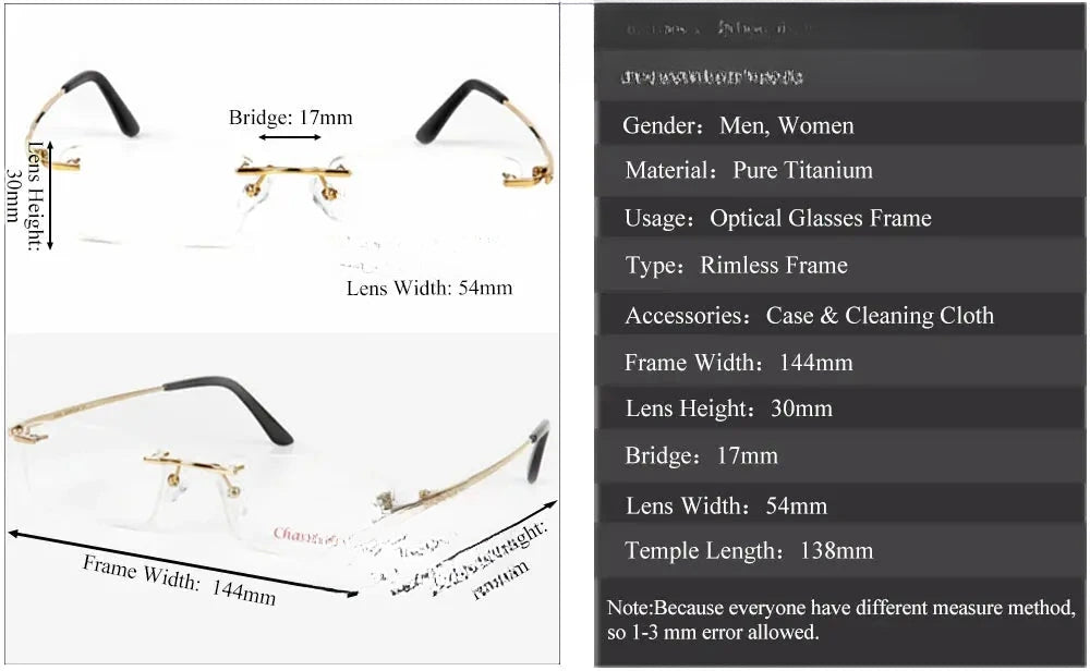 Unisex Square Rimless Titanium Prescription Glasses 26605 — view 2 | Rx Spectacle
