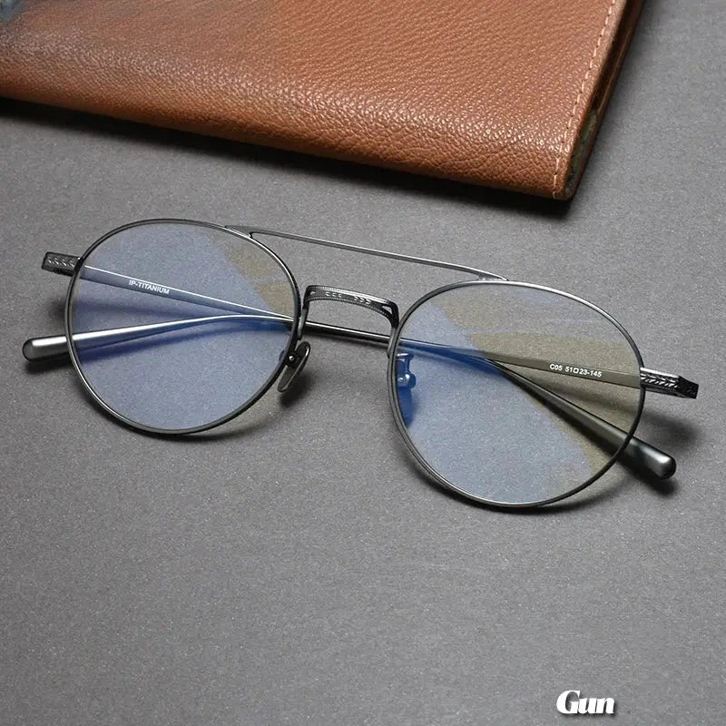 Men's Round Full Rim Titanium Double Bridge Prescription Glasses 474020 — view 6 | Rx Spectacle