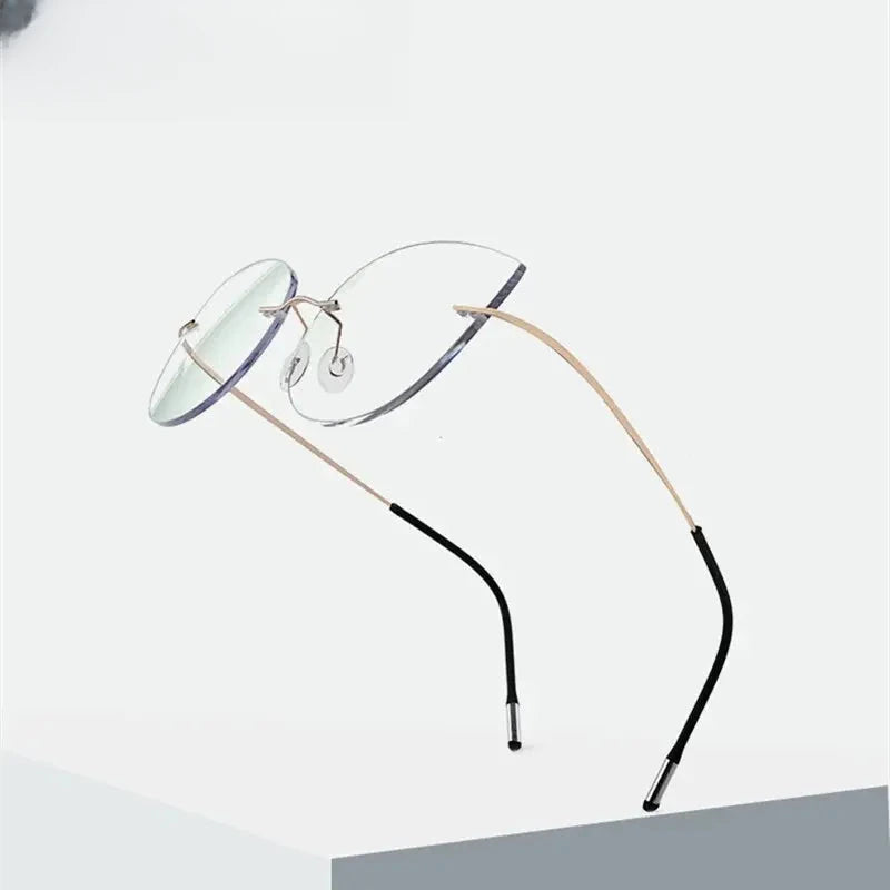 Unisex Cat Eye Rimless Titanium Prescription Glasses 003 — view 4 | Rx Spectacle