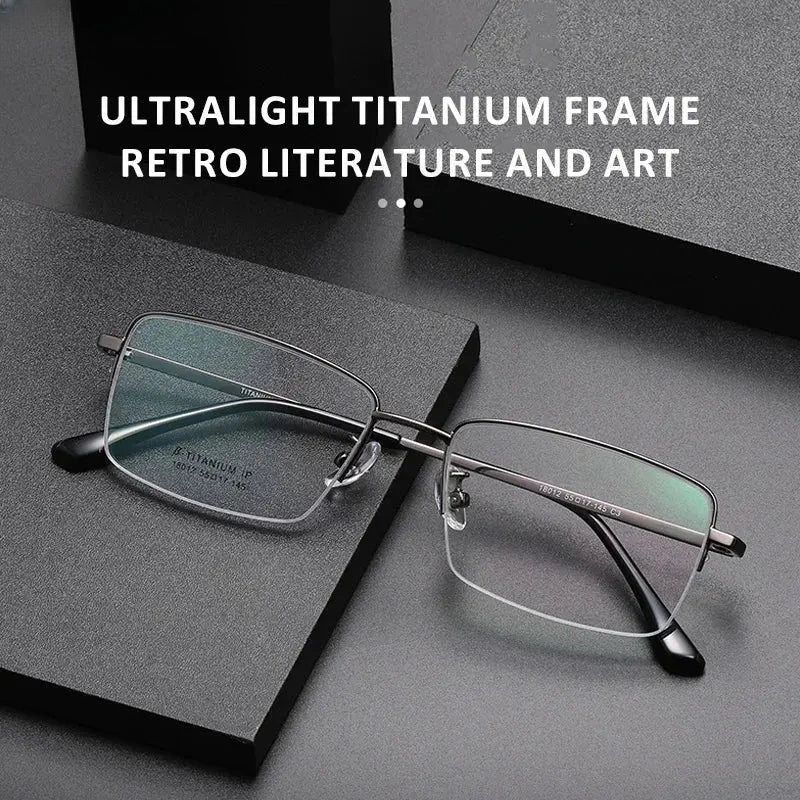Unisex Square Semi-Rimless Titanium Reading Glasses 18012 — view 2 | Rx Spectacle