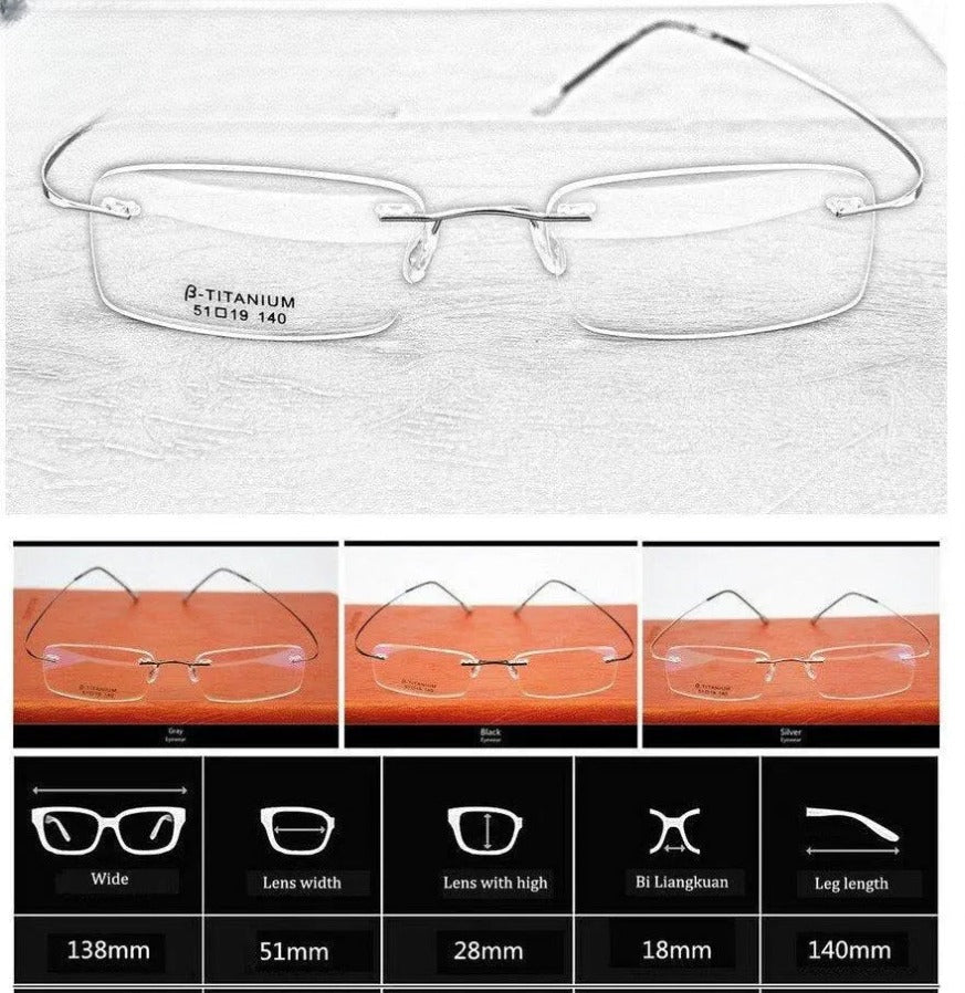 Unisex Rectangular Rimless Titanium Prescription Glasses 6074 — view 13 | Rx Spectacle