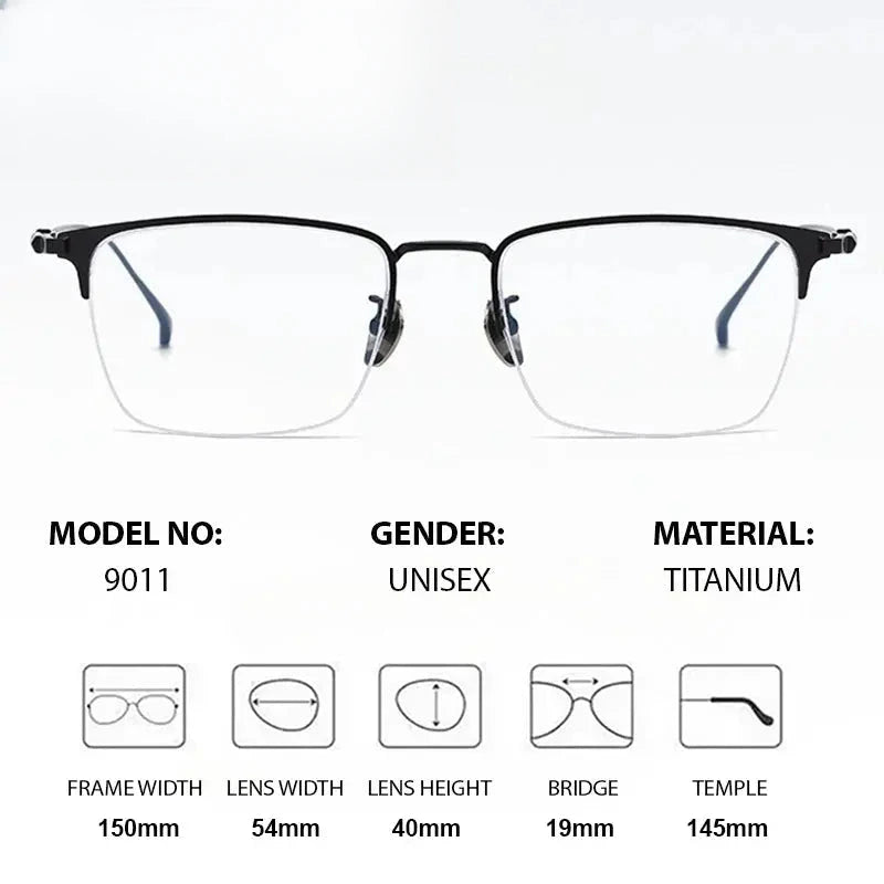 Men's Square Semi-Rimless Titanium Oversized Prescription Glasses 969011 — view 2 | Rx Spectacle