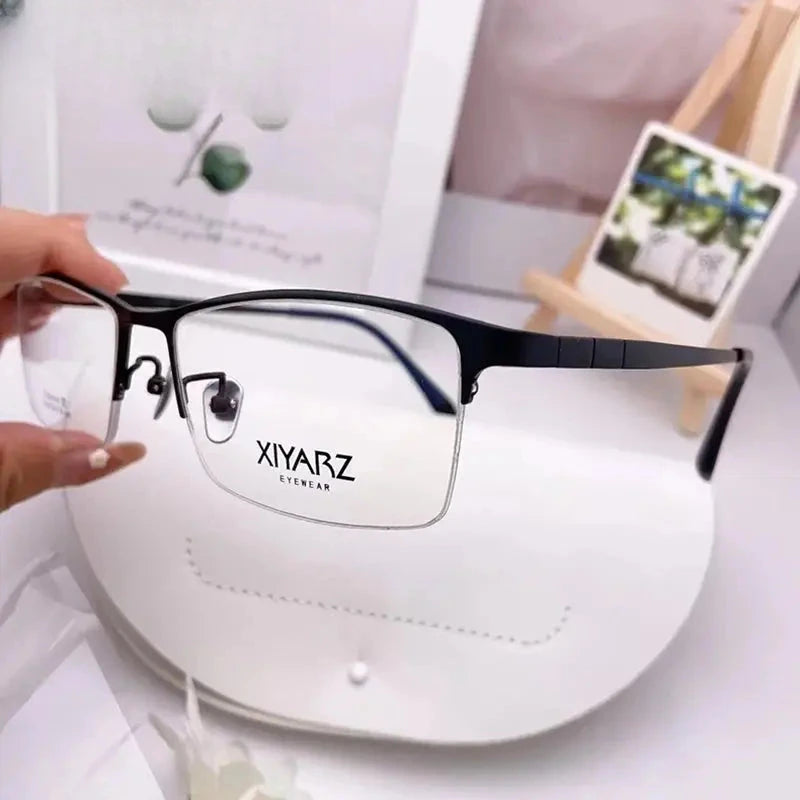 Men's Square Semi-Rimless Titanium Oversized Prescription Glasses 42039 — view 2 | Rx Spectacle