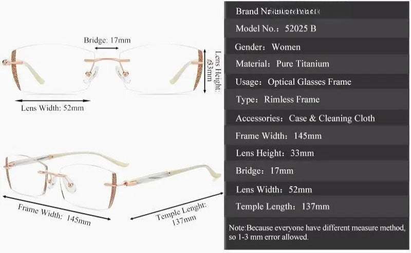 Women's Square Rimless Titanium Prescription Glasses 52025 — view 9 | Rx Spectacle