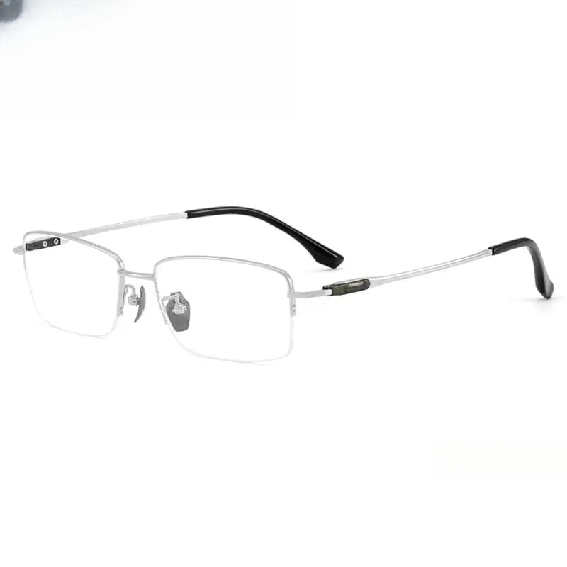 Unisex Square Semi-Rimless Titanium Oversized Prescription Glasses 690053 — view 5 | Rx Spectacle