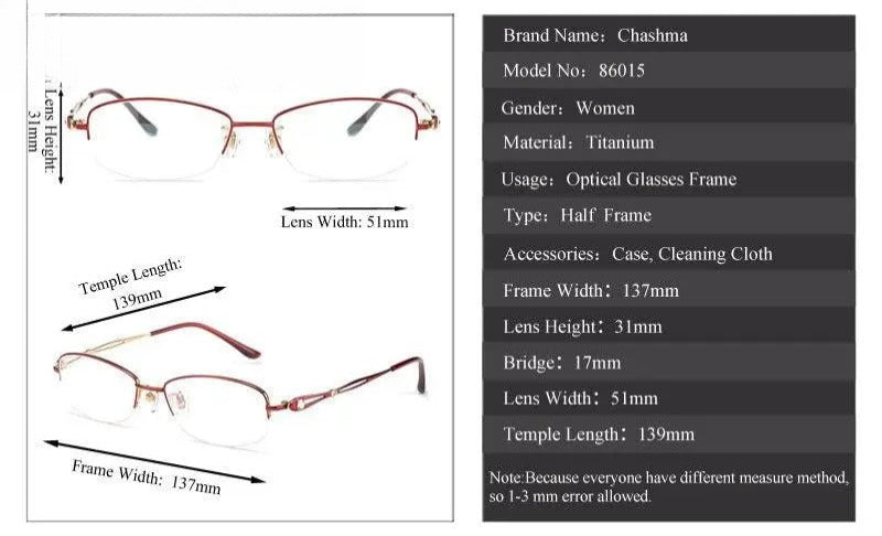 Women's Oval Semi-Rimless Titanium Prescription Glasses 86015 — view 10 | Rx Spectacle