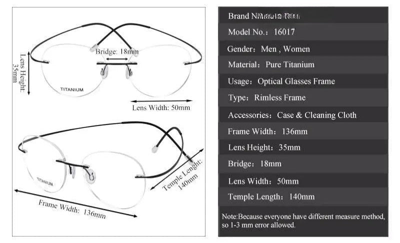 Unisex Round Rimless Titanium Prescription Glasses 16017 — view 10 | Rx Spectacle