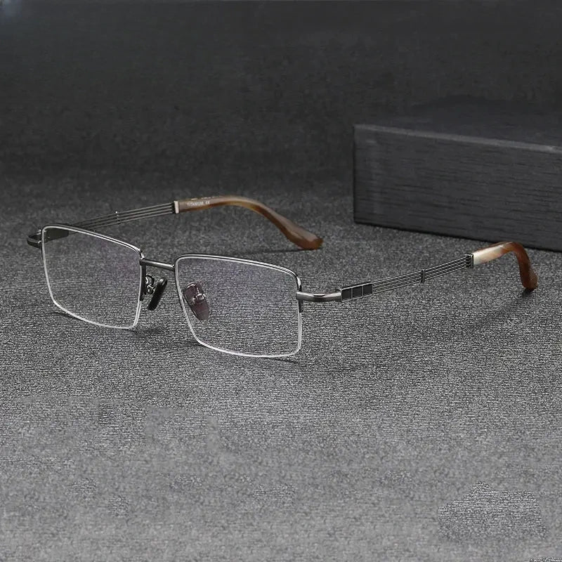 Men's Square Semi-Rimless Titanium Prescription Glasses Gxyj1498 — view 1 | Rx Spectacle