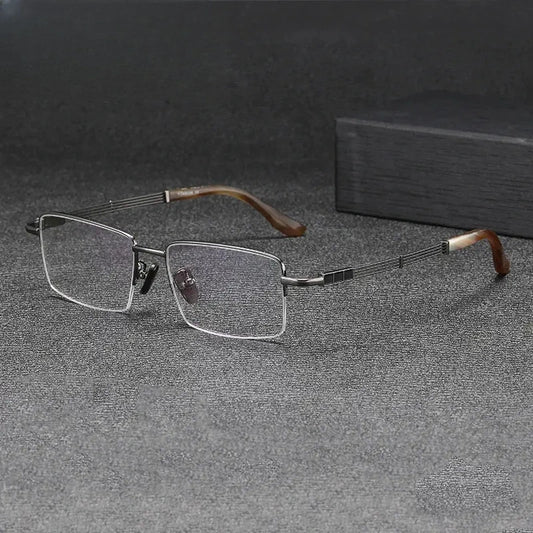 Men's Square Semi-Rimless Titanium Prescription Glasses Gxyj1498 — view 1 | Rx Spectacle