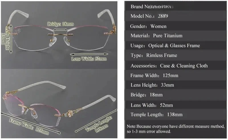 Women's Oval Rimless Titanium Prescription Glasses 28894 — view 3 | Rx Spectacle