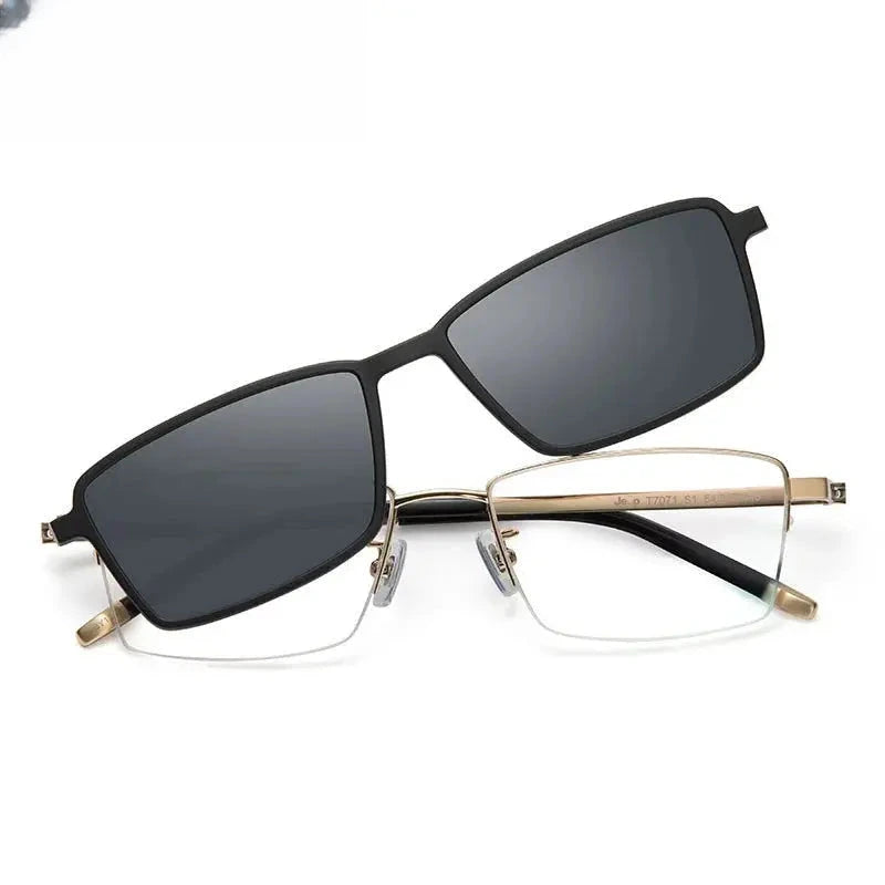 Men's Square Semi-Rimless Titanium Clip-On Prescription Glasses 587071 — view 1 | Rx Spectacle