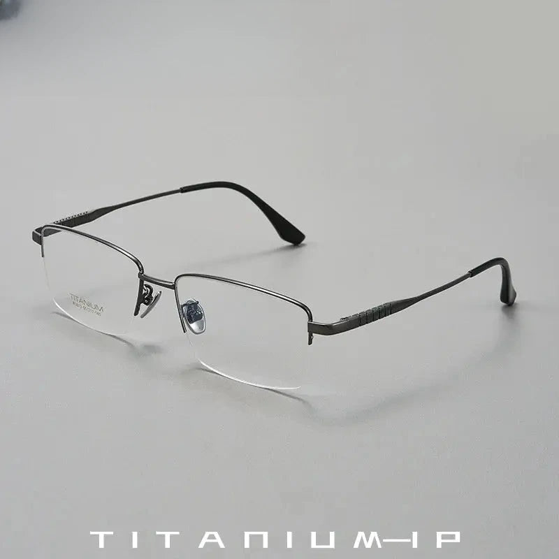 Men's Square Semi-Rimless Titanium Prescription Glasses 80813 — view 1 | Rx Spectacle