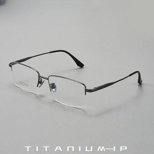 Men's Square Semi-Rimless Titanium Prescription Glasses 80813 — view 1 | Rx Spectacle