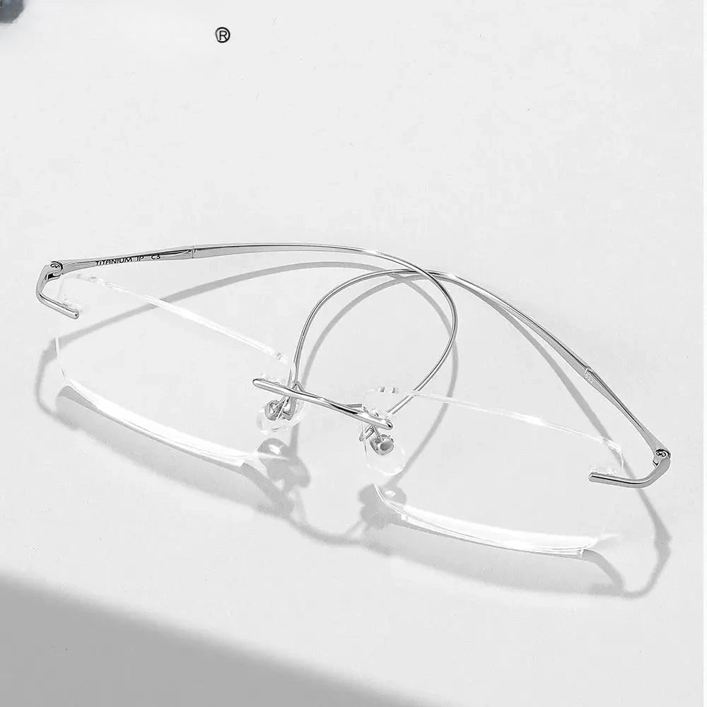 Unisex Rectangular Rimless Titanium Reading Glasses V6032 — view 6 | Rx Spectacle