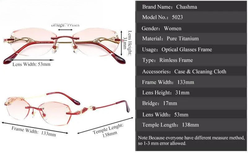 Women's Oval Rimless Titanium Prescription Glasses 5023 — view 10 | Rx Spectacle