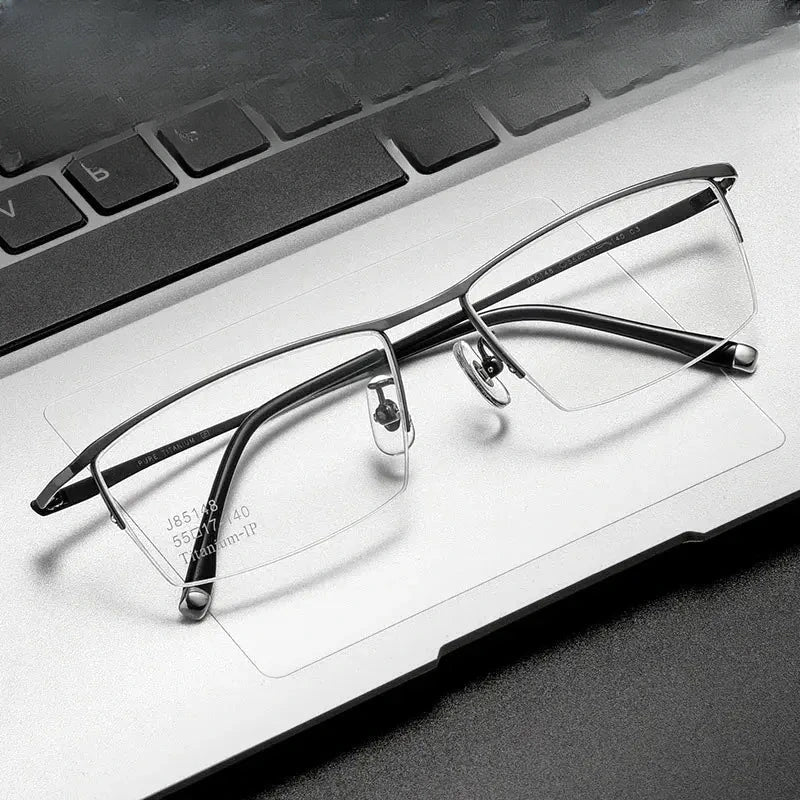 Unisex Square Semi-Rimless Titanium Prescription Glasses 85148 — view 1 | Rx Spectacle