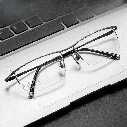 Unisex Square Semi-Rimless Titanium Prescription Glasses 85148 — view 1 | Rx Spectacle