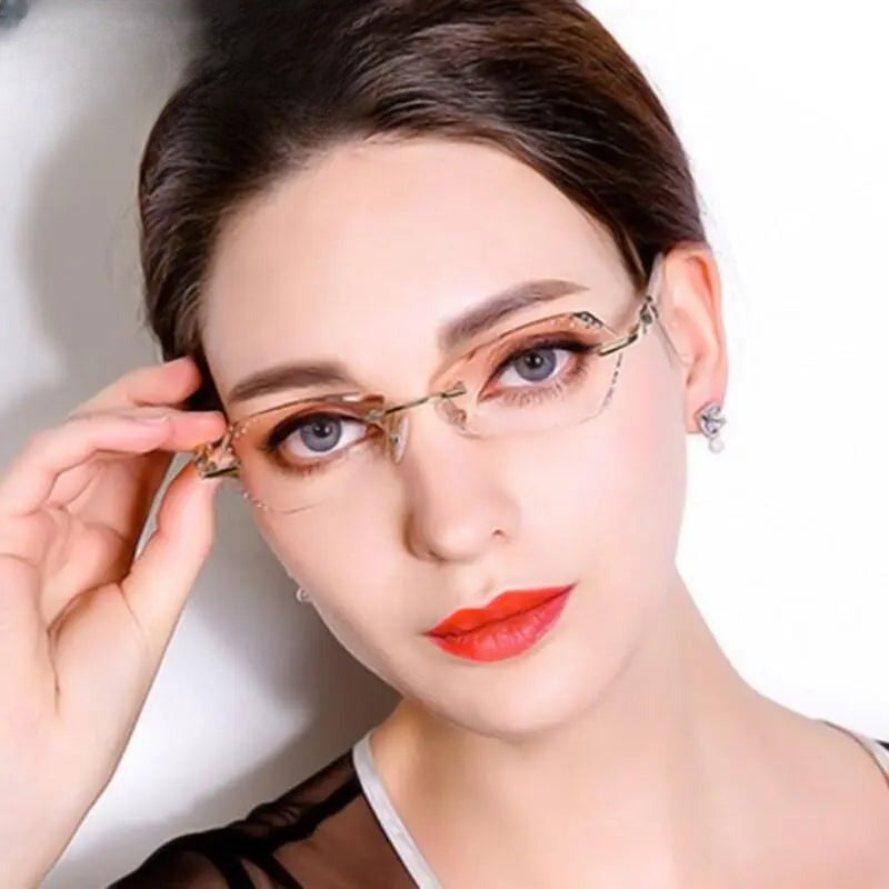 Women's Oval Rimless Alloy Prescription Glasses 016 — view 3 | Rx Spectacle