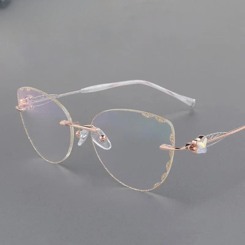 Women's Cat Eye Rimless Titanium Prescription Glasses 88051 — view 4 | Rx Spectacle