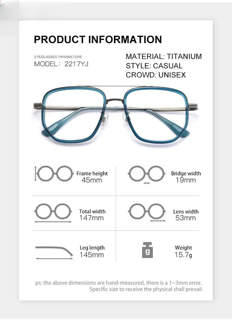 Unisex Square Full Rim Titanium Double Bridge Reading Glasses 2174 — view 11 | Rx Spectacle