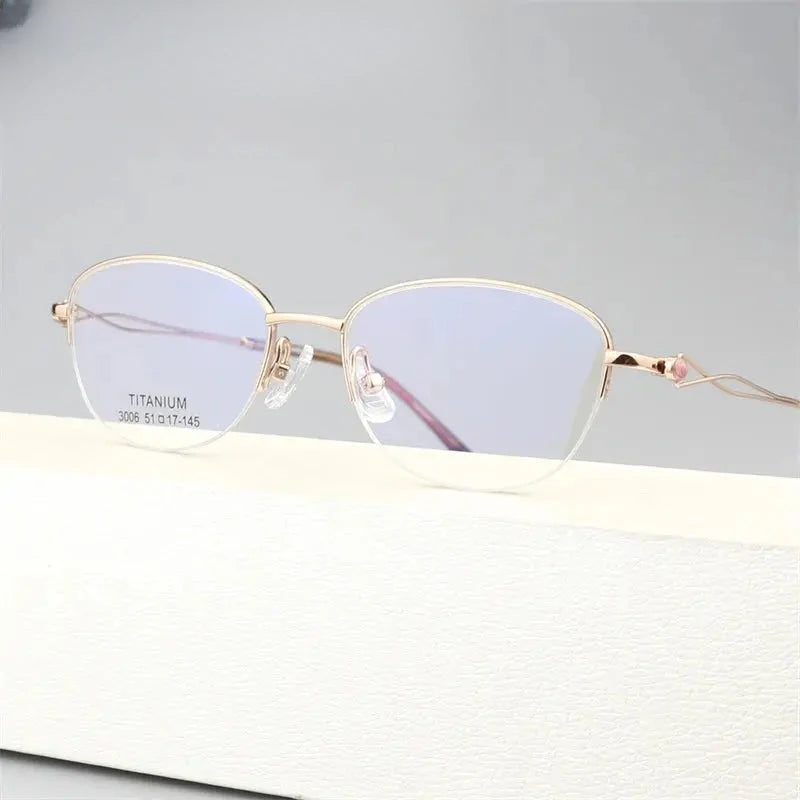 Women's Oval Semi-Rimless Titanium Prescription Glasses 613008 — view 1 | Rx Spectacle
