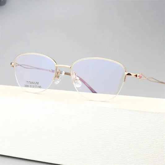 Women's Oval Semi-Rimless Titanium Prescription Glasses 613008 — view 1 | Rx Spectacle