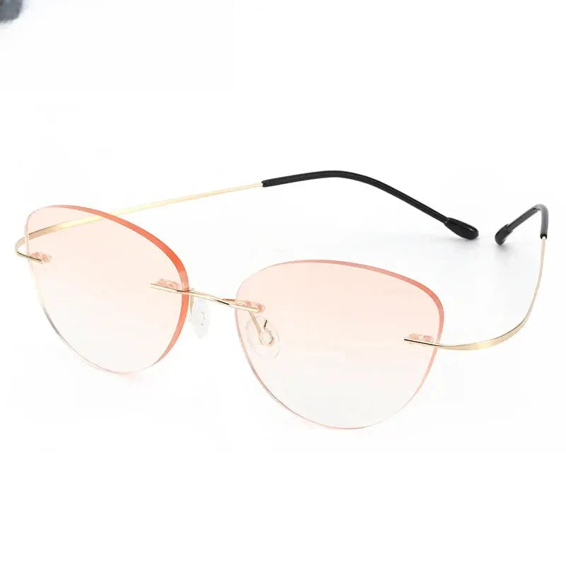Women's Cat Eye Rimless Titanium Screwless Prescription Glasses 660742 — view 3 | Rx Spectacle