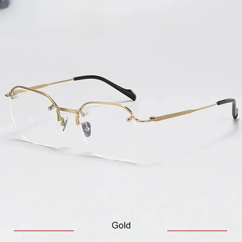 Unisex Square Semi-Rimless Titanium Flat Top Prescription Glasses 94241 — view 6 | Rx Spectacle