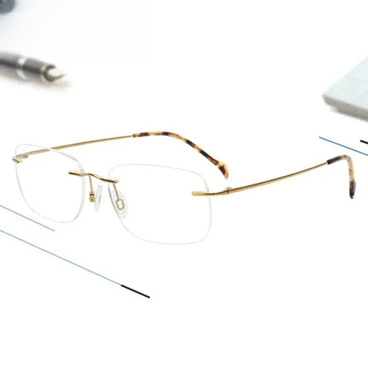 Unisex Square Rimless Titanium Prescription Glasses 416021 — view 1 | Rx Spectacle