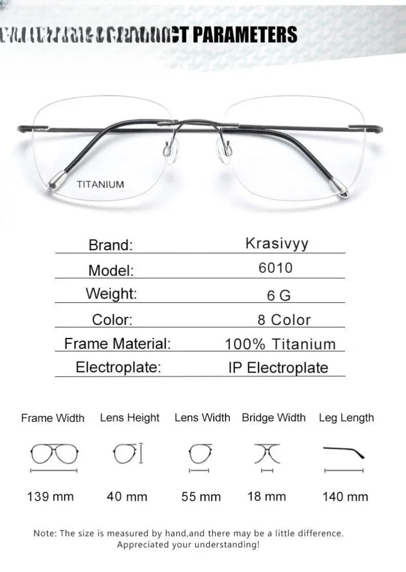 Unisex Square Rimless Titanium Prescription Glasses Kr6010 — view 14 | Rx Spectacle