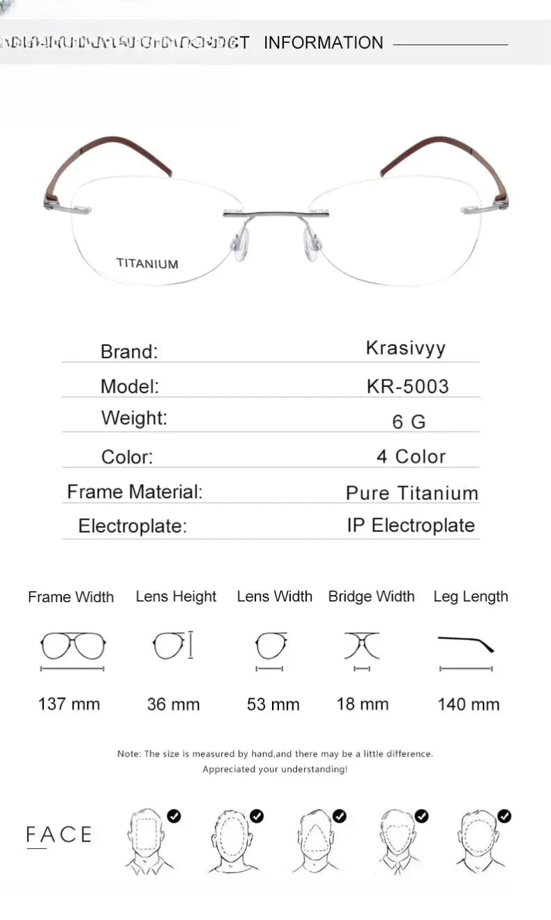 Women's Oval Rimless Titanium Screwless Prescription Glasses 315003 — view 2 | Rx Spectacle