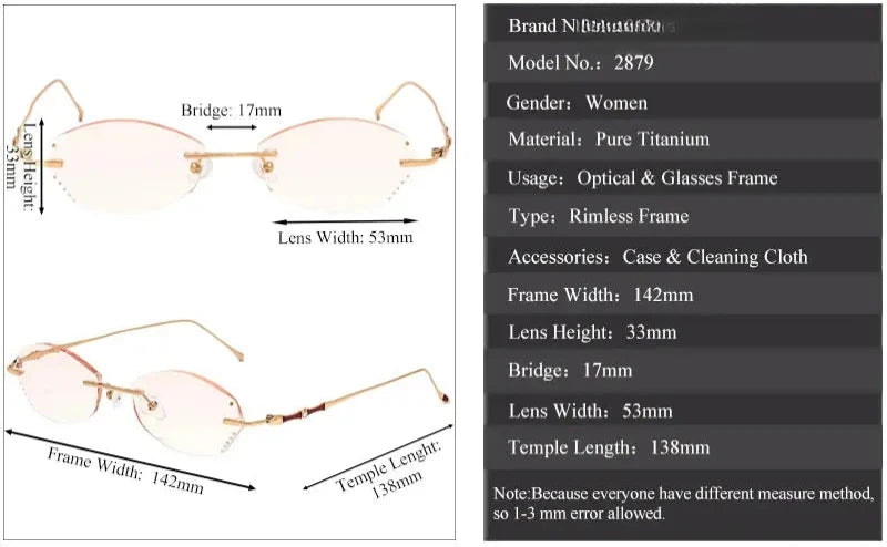 Women's Oval Rimless Titanium Prescription Glasses 312879 — view 3 | Rx Spectacle