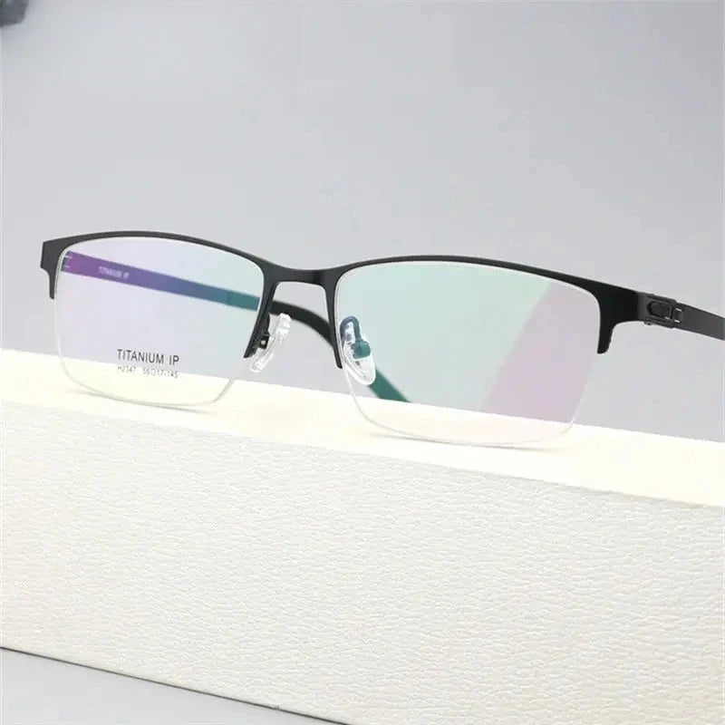 Men's Square Semi-Rimless Titanium Screwless Prescription Glasses 882347 — view 1 | Rx Spectacle