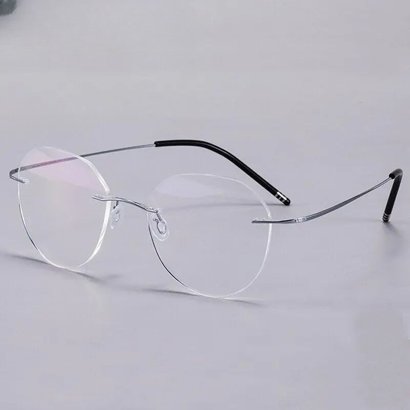 Unisex Round Rimless Titanium Prescription Glasses 8151 — view 2 | Rx Spectacle
